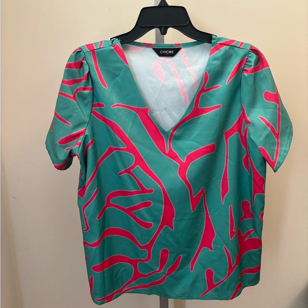 Chic Green Puff Sleeve Graphic Pantsuit